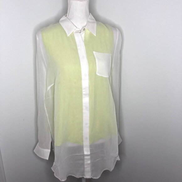 Line & Dot Silk Hi-Lo Split Side Blouse Neon Green - Picture 3 of 11